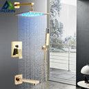 GobekUsa LED Golden Shower Faucet Set with Single Handle Rainfall Bath Mixer
