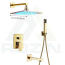 GobekUsa LED Golden Shower Faucet Set with Single Handle Rainfall Bath Mixer