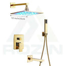GobekUsa LED Golden Shower Faucet Set with Single Handle Rainfall Bath Mixer