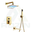 GobekUsa LED Golden Shower Faucet Set with Single Handle Rainfall Bath Mixer
