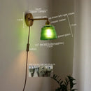GobekUsa LED Green Glass Wall Light for Home Decor, Japanese Style, Bedroom, Living Room