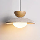 GobekUsa LED Hanging Pendant Light Mid-Century Modern Yellow Travertine Wood Living Room