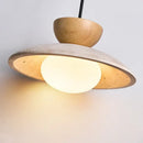 GobekUsa LED Hanging Pendant Light Mid-Century Modern Yellow Travertine Wood Living Room