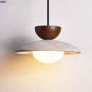 GobekUsa LED Hanging Pendant Light Mid-Century Modern Yellow Travertine Wood Living Room