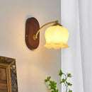 GobekUsa LED Japanese Style Wall Lights Copper Wood Bedside Lamp for Home Bedroom