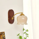 GobekUsa LED Japanese Style Wall Lights Copper Wood Bedside Lamp for Home Bedroom