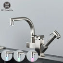 GobekUsa LED Kitchen Faucet Mixer with Swivel Spouts and Pull-Out Spray