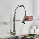 GobekUsa LED Kitchen Faucet Pull Down Mixer Tap Hot Cold Water Vessel Sink Brass
