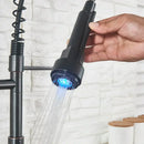 GobekUsa LED Kitchen Faucet Pull Down Mixer Tap Hot Cold Water Vessel Sink Brass