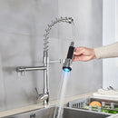 GobekUsa LED Kitchen Faucet Pull Down Mixer Tap Hot Cold Water Vessel Sink Brass