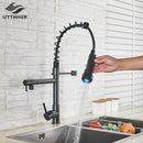 GobekUsa LED Kitchen Faucet Pull Down Mixer Tap Hot Cold Water Vessel Sink Brass