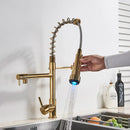 GobekUsa LED Kitchen Faucet Pull Down Mixer Tap Hot Cold Water Vessel Sink Brass