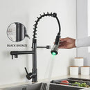 GobekUsa LED Kitchen Faucet Pull Down Mixer Tap Hot Cold Water Vessel Sink Brass