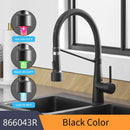 GobekUsa LED Kitchen Faucet Single Hole Pull Out Spout Black Mixer Tap
