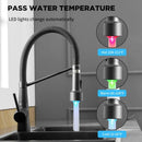 GobekUsa LED Kitchen Faucet Single Hole Pull Out Spout Black Mixer Tap