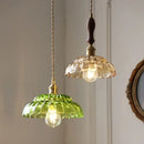 GobekUsa LED Pendant Lamp with Adjustable Wire, Copper Socket, Walnut Wood, Green Glass