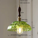 GobekUsa LED Pendant Lamp with Adjustable Wire, Copper Socket, Walnut Wood, Green Glass
