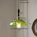 GobekUsa LED Pendant Lamp with Adjustable Wire, Copper Socket, Walnut Wood, Green Glass
