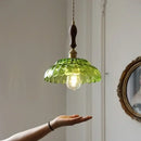 GobekUsa LED Pendant Lamp with Adjustable Wire, Copper Socket, Walnut Wood, Green Glass