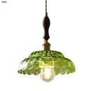 GobekUsa LED Pendant Lamp with Adjustable Wire, Copper Socket, Walnut Wood, Green Glass