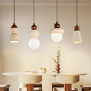 GobekUsa LED Pendant Lamp with Wood Canopy & White Glass Chandelier - Yellow Travertine Kitchen Bedroom Lighting