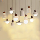 GobekUsa LED Pendant Lamp with Wood Canopy & White Glass Chandelier - Yellow Travertine Kitchen Bedroom Lighting