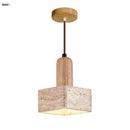 GobekUsa LED Pendant Lamp Yellow Travertine Stone Wood Nordic Modern Hanging Light