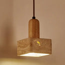 GobekUsa LED Pendant Lamp Yellow Travertine Stone Wood Nordic Modern Hanging Light