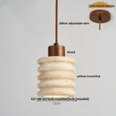 GobekUsa LED Pendant Light Fixture Modern Wood Canopy Yellow Travertine Luminaire