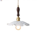 GobekUsa LED Pendant Light Fixture Walnut Wood Ceramic Knob Switch Hanging Lamp