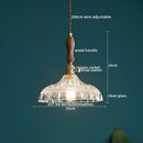 GobekUsa LED Pendant Light Fixture Wood Handle Clear Glass Modern Hanging Lamp