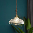 GobekUsa LED Pendant Light Fixture Wood Handle Clear Glass Modern Hanging Lamp