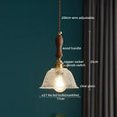 GobekUsa LED Pendant Light Fixture Wood Handle Clear Glass Modern Hanging Lamp