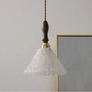 GobekUsa LED Pendant Light: Japan Style White Glass, Copper Socket, Walnut Wood Lamp