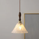 GobekUsa LED Pendant Light: Japan Style White Glass, Copper Socket, Walnut Wood Lamp