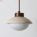GobekUsa LED Pendant Light: Japanese Style, Yellow Travertine Wood, Adjustable Hanging Lamp.