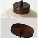 GobekUsa LED Pendant Light: Japanese Style, Yellow Travertine Wood, Adjustable Hanging Lamp.
