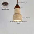 GobekUsa LED Pendant Light: Japanese Style, Yellow Travertine Wood, Adjustable Hanging Lamp