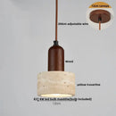 GobekUsa LED Pendant Light: Japanese Style, Yellow Travertine Wood, Adjustable Hanging Lamp.