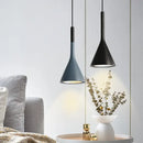 Modern matte black & blue led pendant light living room conical shade by Decorbites