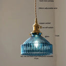GobekUsa LED Pendant Lights with Blue Glass & Brass Knob Switch for Modern Home Decor