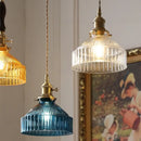 GobekUsa LED Pendant Lights with Blue Glass & Brass Knob Switch for Modern Home Decor