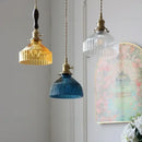 GobekUsa LED Pendant Lights with Blue Glass & Brass Knob Switch for Modern Home Decor