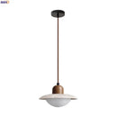 GobekUsa LED Pendant Lights Yellow Travertine Wood Hanging Lamp for Bedroom Dining Room