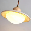 GobekUsa LED Pendant Lights Yellow Travertine Wood Hanging Lamp for Bedroom Dining Room
