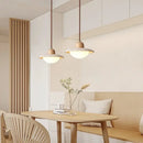 GobekUsa LED Pendant Lights Yellow Travertine Wood Hanging Lamp for Bedroom Dining Room