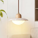 GobekUsa LED Pendant Lights Yellow Travertine Wood Hanging Lamp for Bedroom Dining Room