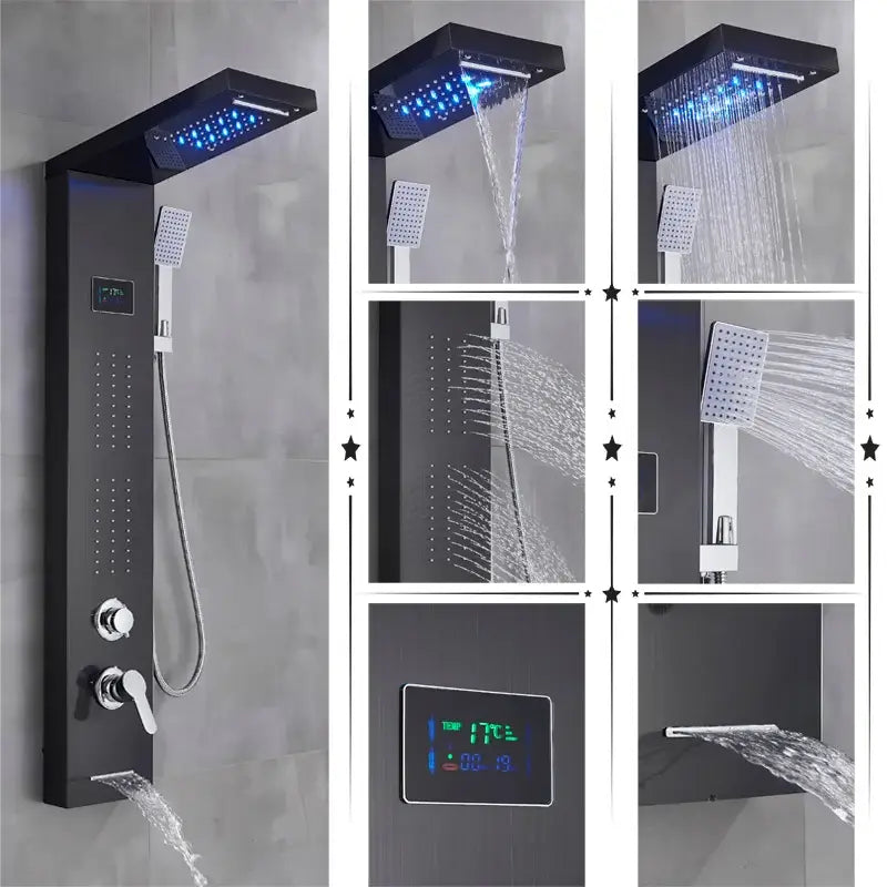 GobekUsa LED Rainfall Shower Panel Set with Temperature Screen and Hand Sprayer, photo 10 of 12