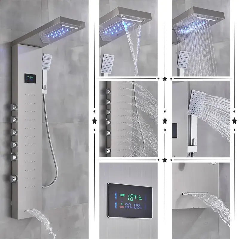 GobekUsa LED Rainfall Shower Panel Set with Temperature Screen and Hand Sprayer, photo 11 of 12