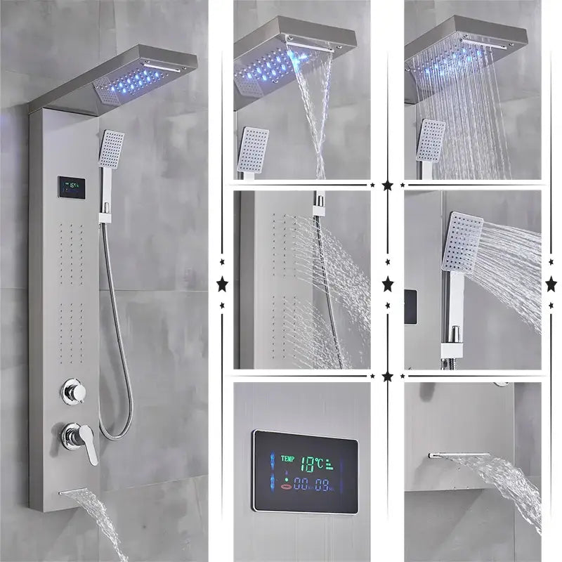 GobekUsa LED Rainfall Shower Panel Set with Temperature Screen and Hand Sprayer, photo 8 of 12